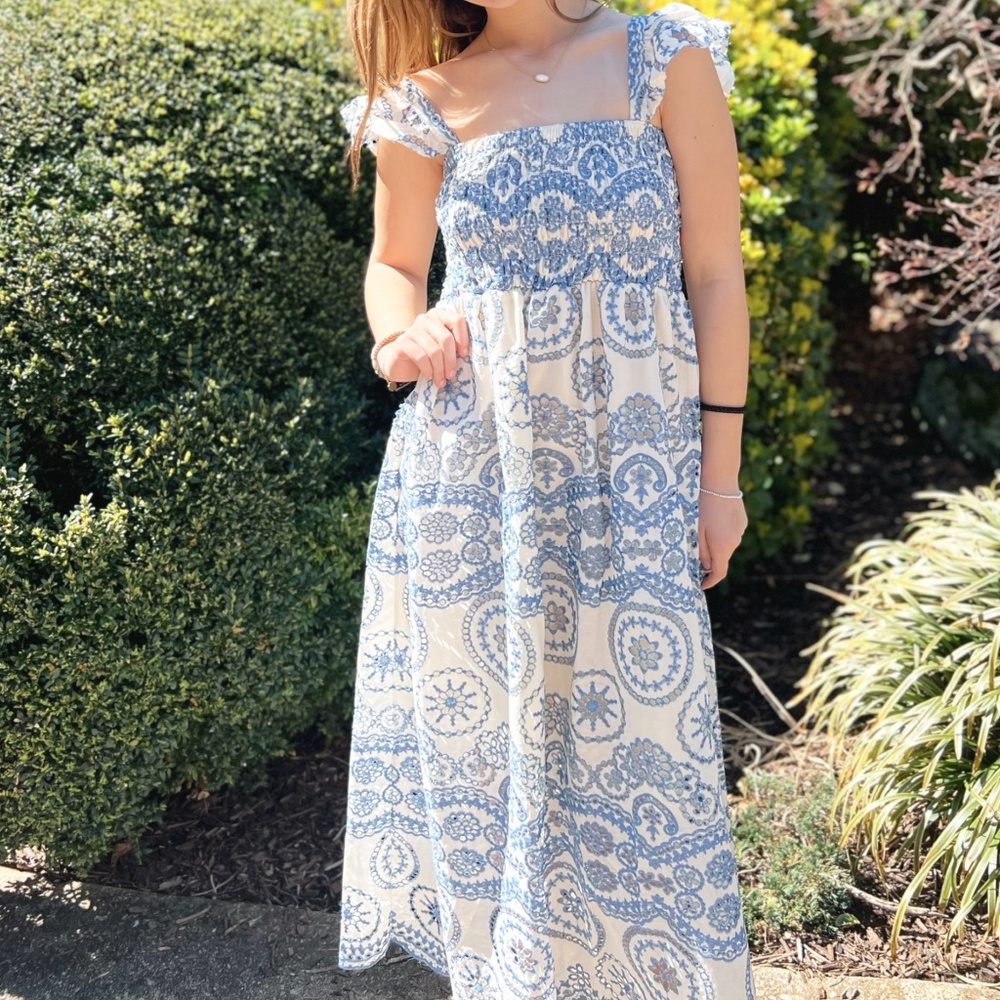 Embroidered Ruffle Sleeve Dress